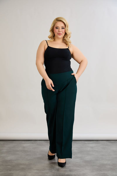 Pantalon marime mare cu croiala larga - verde
