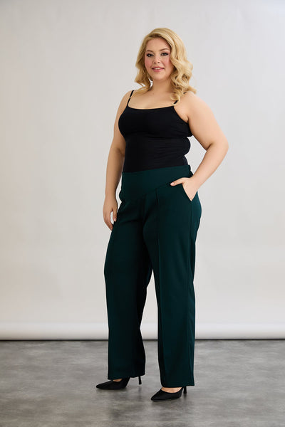 Pantalon marime mare cu croiala larga - verde