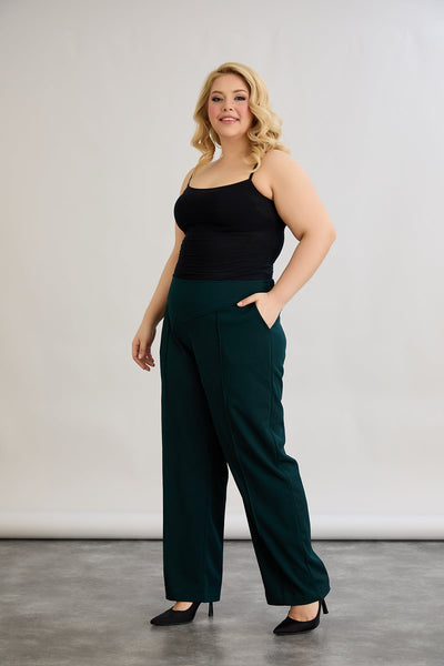 Pantalon marime mare cu croiala larga - verde
