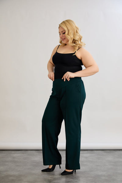 Pantalon marime mare cu croiala larga - verde