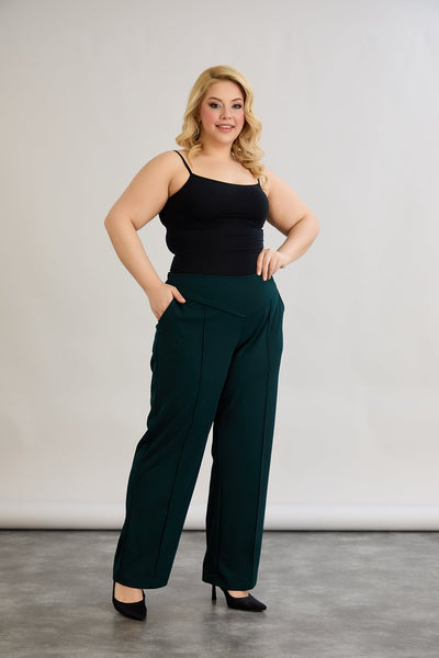 Pantalon marime mare cu croiala larga - verde