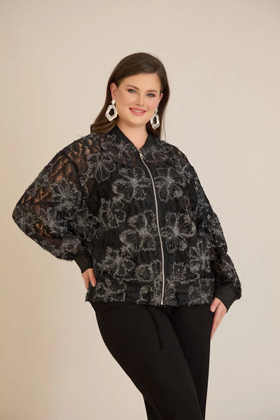 Jachetă elegantă mărime mare cu motive florale argintii