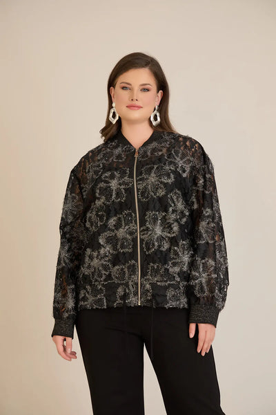 Jachetă elegantă mărime mare cu motive florale argintii
