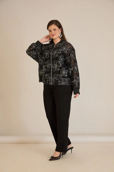 Jachetă elegantă mărime mare cu motive florale argintii
