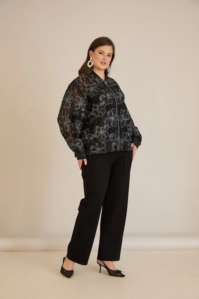 Jachetă elegantă mărime mare cu motive florale argintii