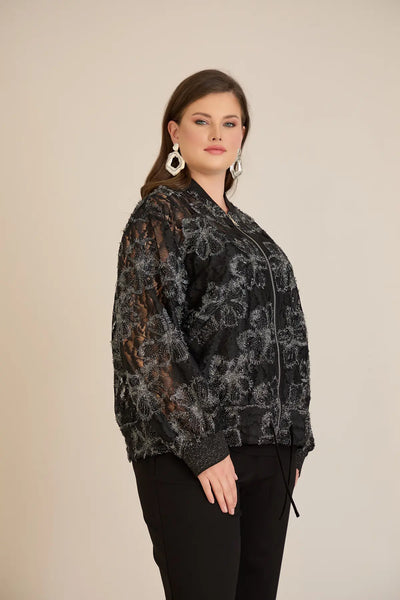 Jachetă elegantă mărime mare cu motive florale argintii