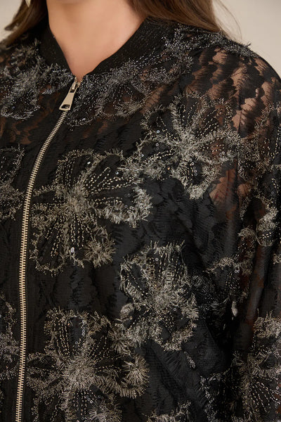 Jachetă elegantă mărime mare cu motive florale argintii