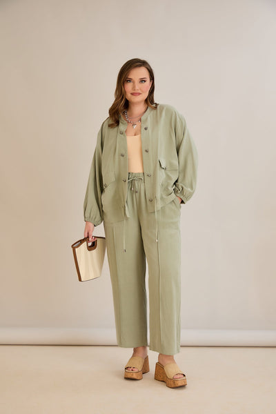 Compleu marime mare din 2 piese pantaloni+jacheta Premium Lyocell - verde 10810