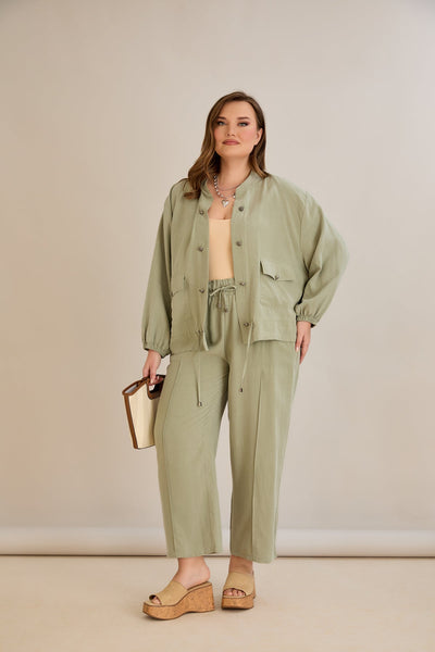 Compleu marime mare din 2 piese pantaloni+jacheta Premium Lyocell - verde 10810