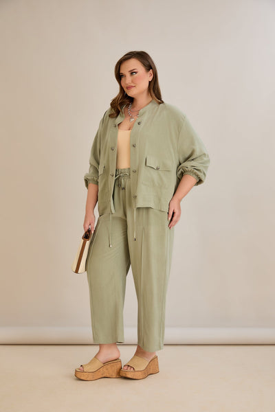 Compleu marime mare din 2 piese pantaloni+jacheta Premium Lyocell - verde 10810
