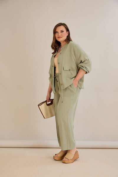 Compleu marime mare din 2 piese pantaloni+jacheta Premium Lyocell - verde 10810