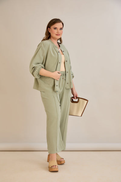 Compleu marime mare din 2 piese pantaloni+jacheta Premium Lyocell - verde 10810