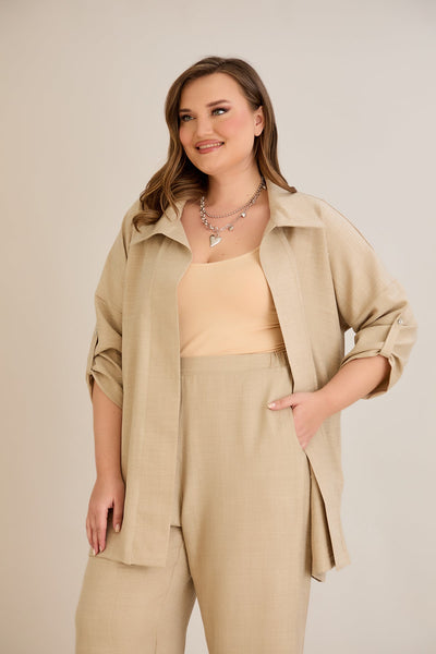 Compleu elegant marime mare cu pietricele delicate - bej