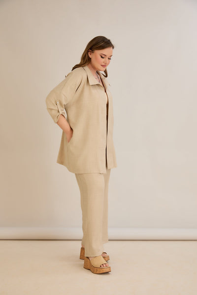Compleu elegant marime mare cu pietricele delicate - bej