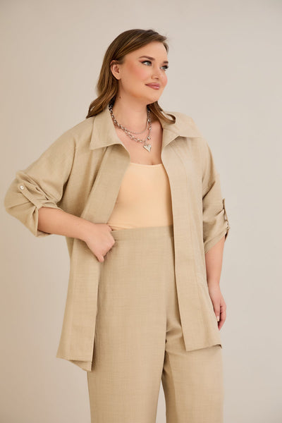 Compleu elegant marime mare cu pietricele delicate - bej