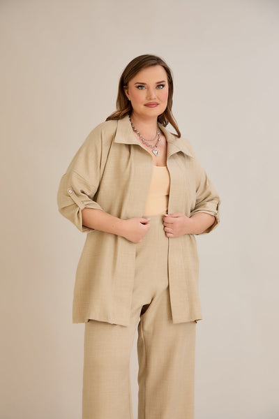 Compleu elegant marime mare cu pietricele delicate - bej