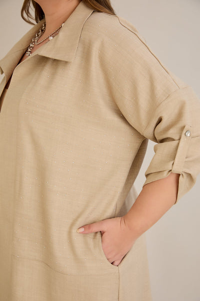 Compleu elegant marime mare cu pietricele delicate - bej