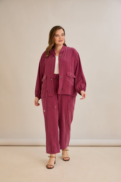 Compleu marime mare din 2 piese pantaloni+jacheta Premium Lyocell - Zmeura 10810