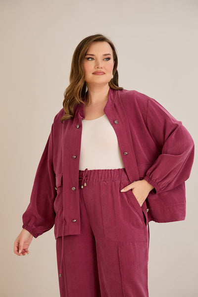 Compleu marime mare din 2 piese pantaloni+jacheta Premium Lyocell - Zmeura 10810