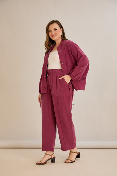 Compleu marime mare din 2 piese pantaloni+jacheta Premium Lyocell - Zmeura 10810