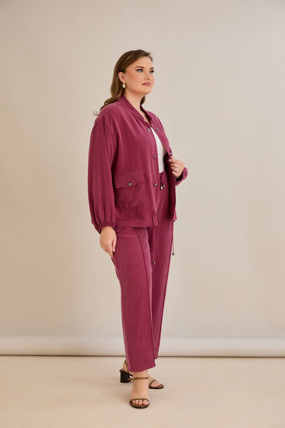 Compleu marime mare din 2 piese pantaloni+jacheta Premium Lyocell - Zmeura 10810