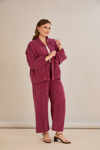 Compleu marime mare din 2 piese pantaloni+jacheta Premium Lyocell - Zmeura 10810