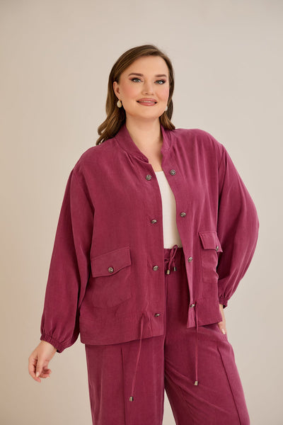 Compleu marime mare din 2 piese pantaloni+jacheta Premium Lyocell - Zmeura 10810