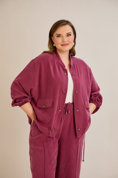Compleu marime mare din 2 piese pantaloni+jacheta Premium Lyocell - Zmeura 10810