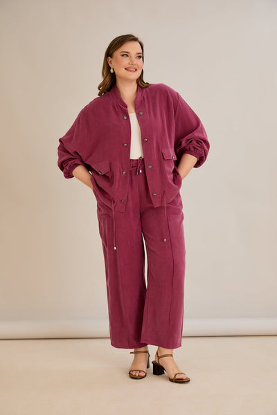 Compleu marime mare din 2 piese pantaloni+jacheta Premium Lyocell - Zmeura 10810