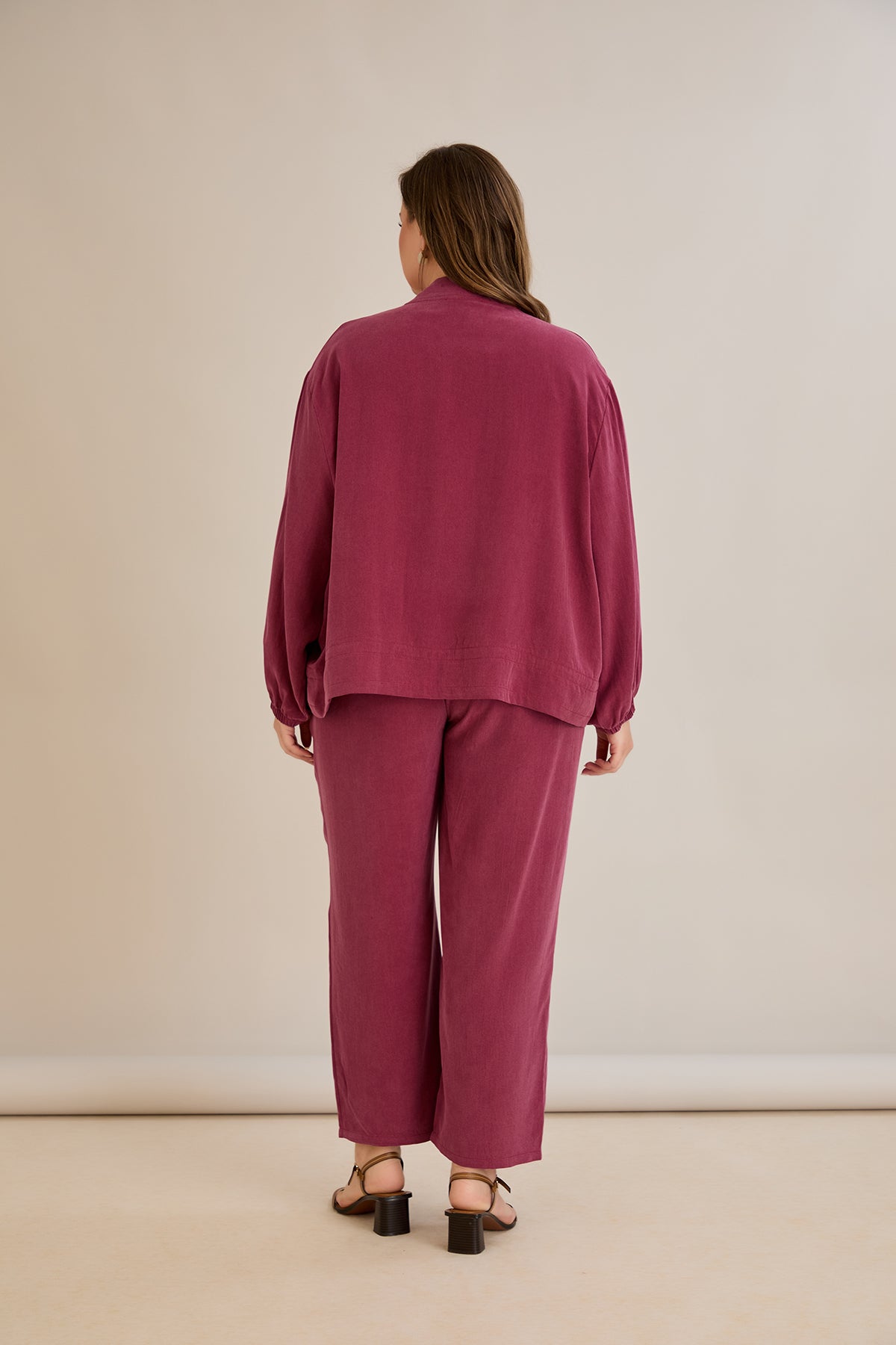 Compleu marime mare din 2 piese pantaloni+jacheta Premium Lyocell - Zmeura 10810