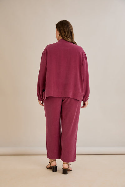 Compleu marime mare din 2 piese pantaloni+jacheta Premium Lyocell - Zmeura 10810
