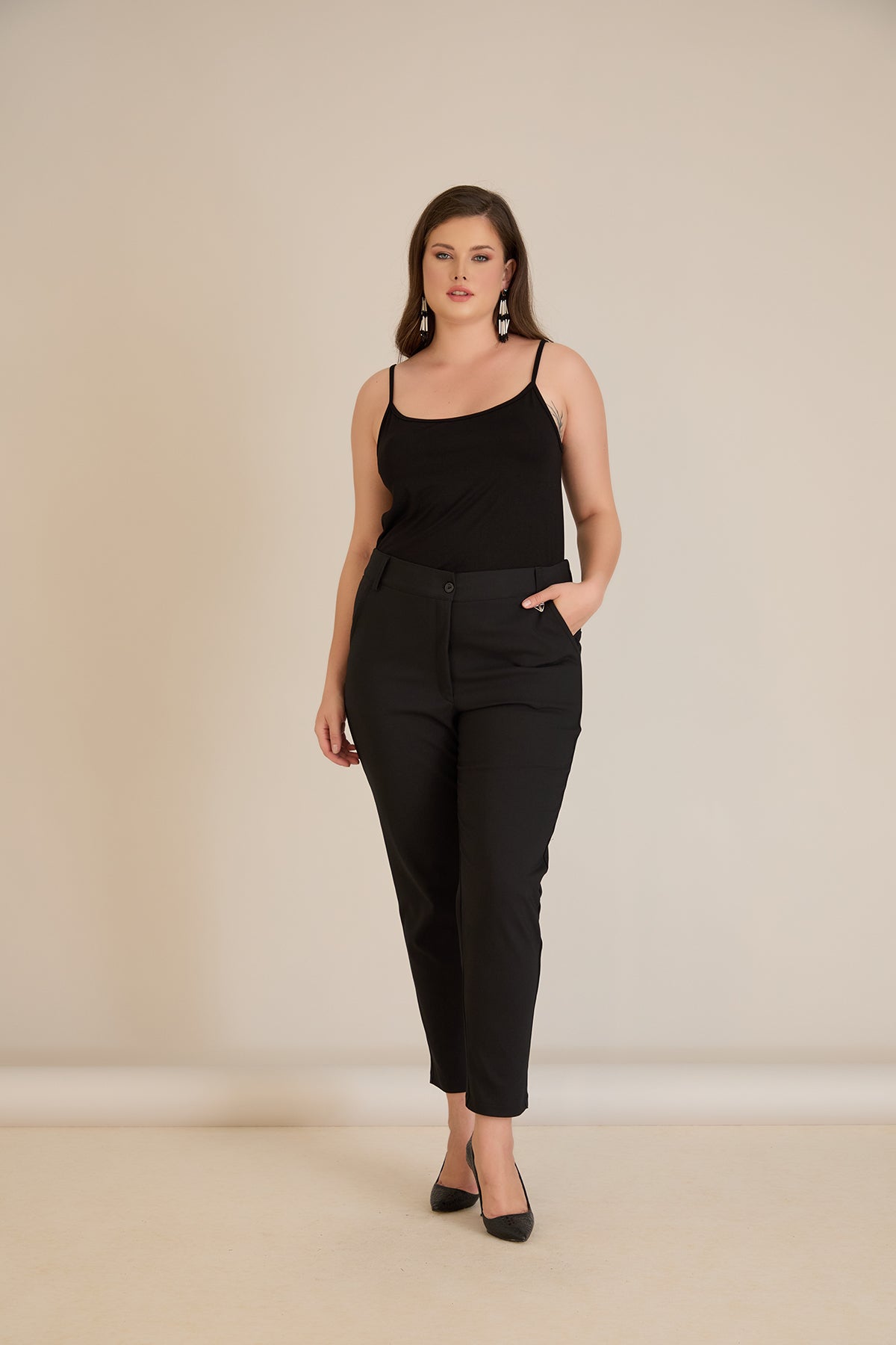 Pantalon marime mare de toamna din bumbac elastic