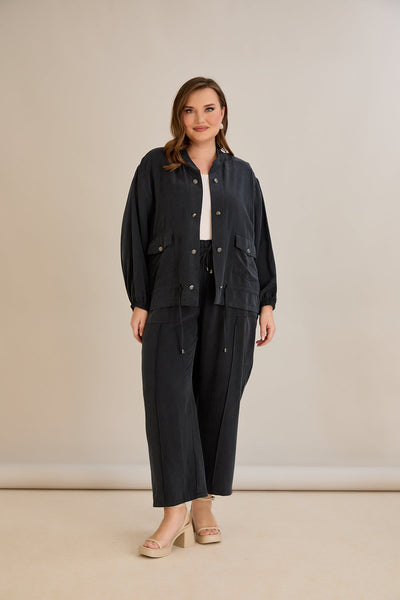 Compleu marime mare din 2 piese pantaloni+jacheta Premium Lyocell - negru 10810