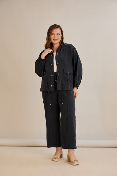 Compleu marime mare din 2 piese pantaloni+jacheta Premium Lyocell - negru 10810