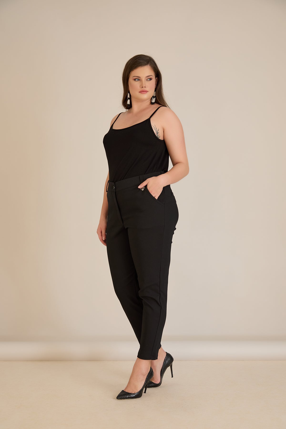 Pantalon marime mare de toamna din bumbac elastic