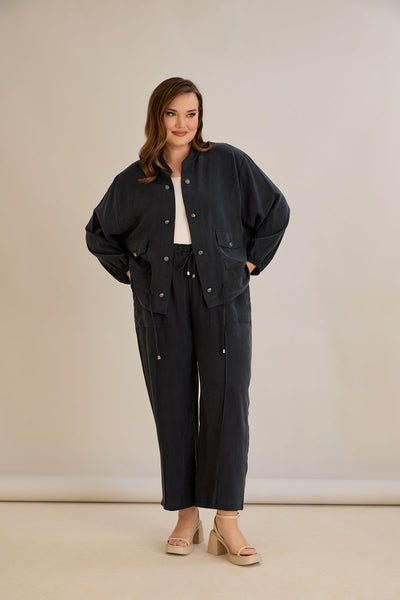Compleu marime mare din 2 piese pantaloni+jacheta Premium Lyocell - negru 10810