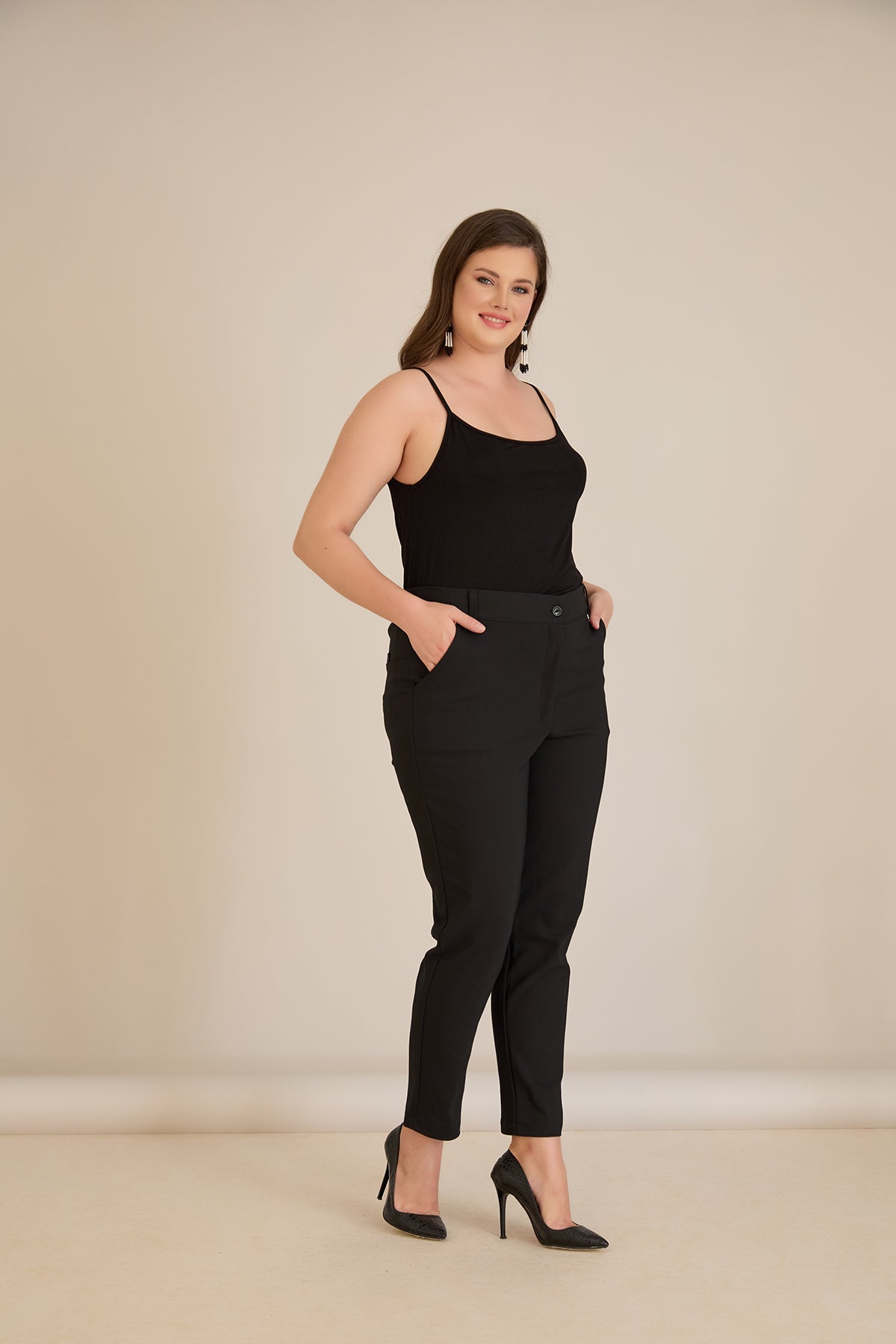 Pantalon marime mare de toamna din bumbac elastic