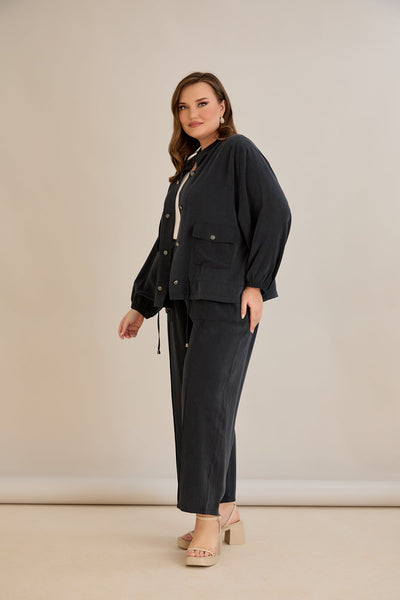 Compleu marime mare din 2 piese pantaloni+jacheta Premium Lyocell - negru 10810