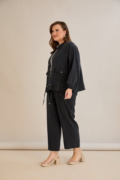 Compleu marime mare din 2 piese pantaloni+jacheta Premium Lyocell - negru 10810