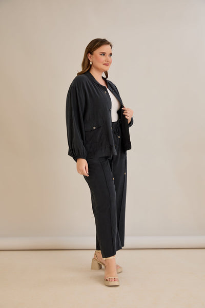 Compleu marime mare din 2 piese pantaloni+jacheta Premium Lyocell - negru 10810
