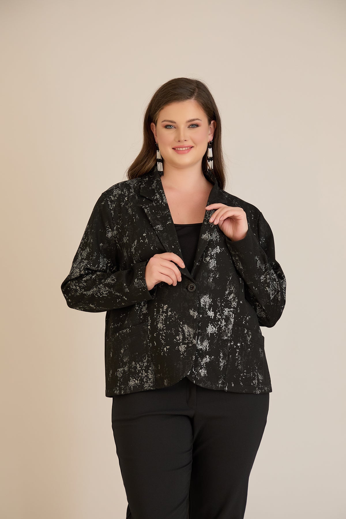 Sacou marime mare elegant cu print deosebit