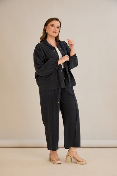 Compleu marime mare din 2 piese pantaloni+jacheta Premium Lyocell - negru 10810