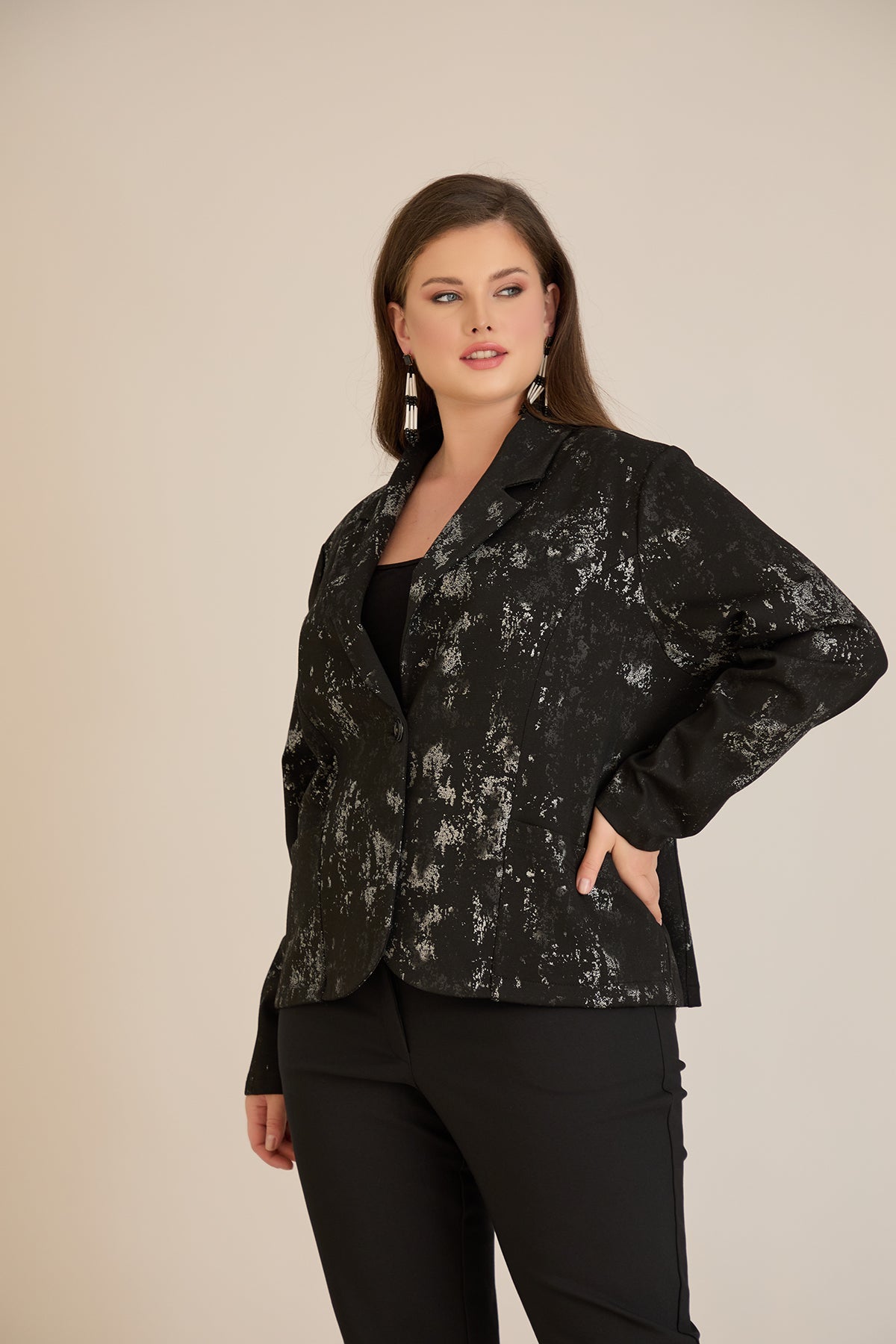 Sacou marime mare elegant cu print deosebit