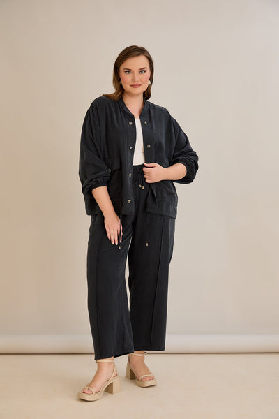 Compleu marime mare din 2 piese pantaloni+jacheta Premium Lyocell - negru 10810