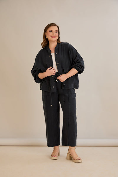 Compleu marime mare din 2 piese pantaloni+jacheta Premium Lyocell - negru 10810