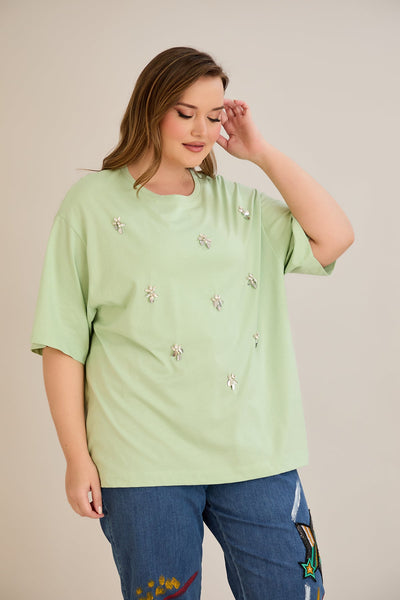 Tricou marime mare supradimensionat din bumbac cu decoratiuni - 10967