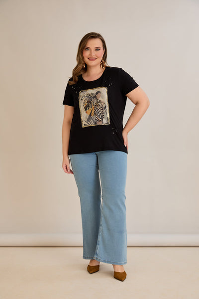 Tricou marime mare din viscoza cu imprimeu pictat II - Lady 10881