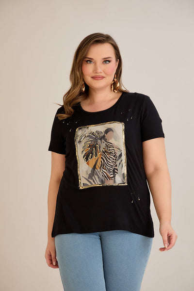 Tricou marime mare din viscoza cu imprimeu pictat II - Lady 10881