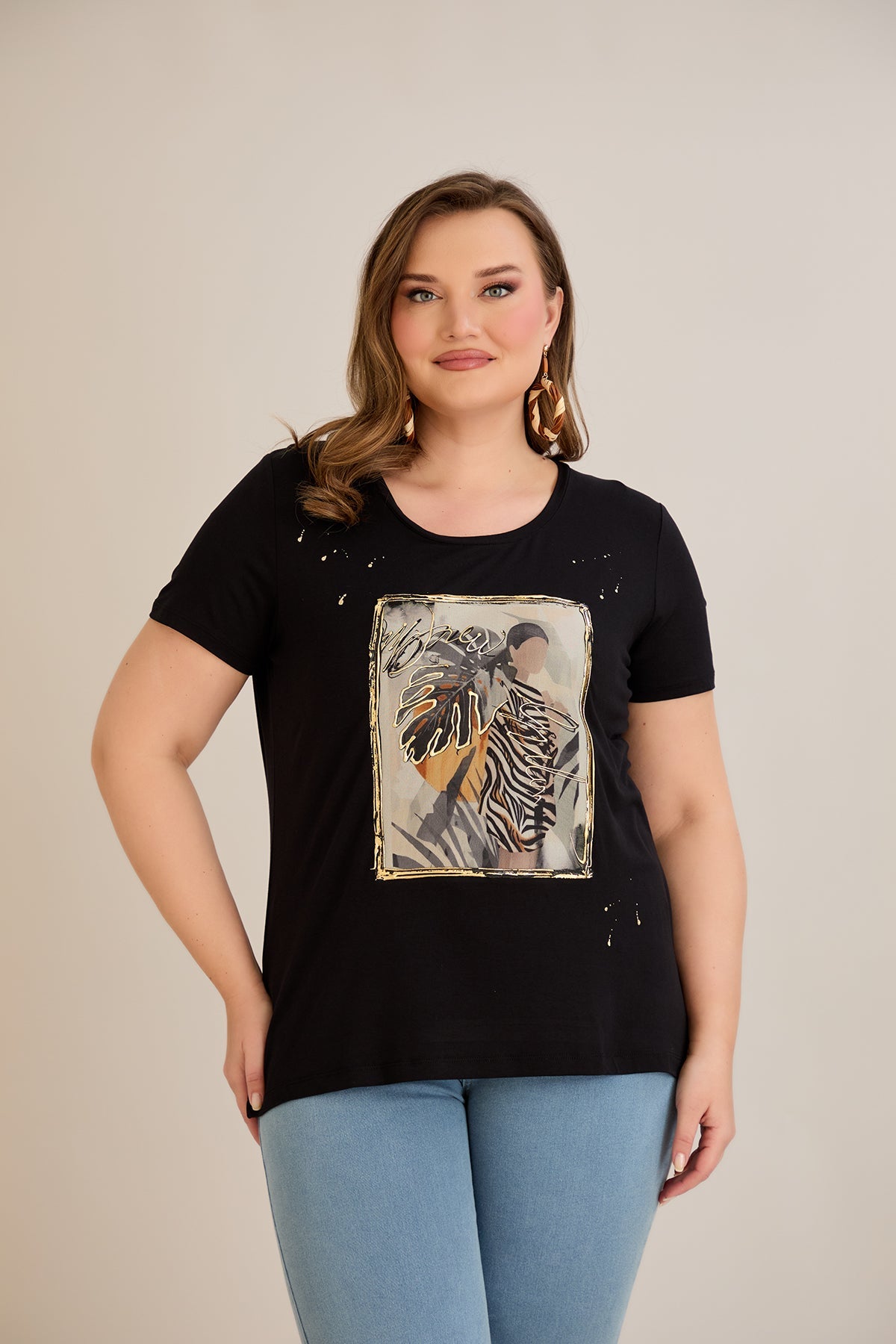 Tricou marime mare din viscoza cu imprimeu pictat II - Lady 10881