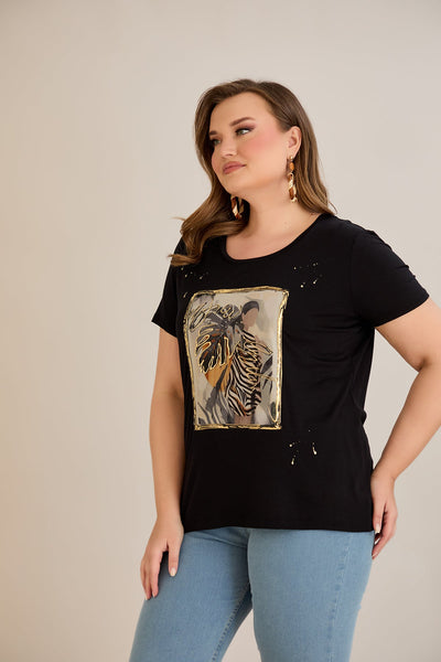 Tricou marime mare din viscoza cu imprimeu pictat II - Lady 10881